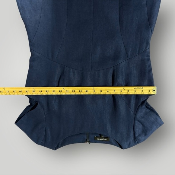 Lafayette 148 Navy Blue Linen Cap Sleeve Pleat Peplum Career Dress Sz 8 - Picture 6 of 9